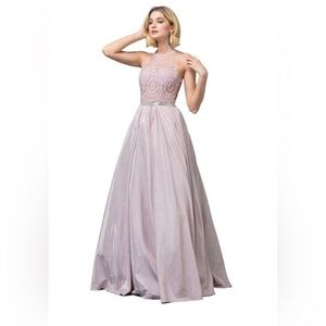 Elegant Gold Halter Evening Gown